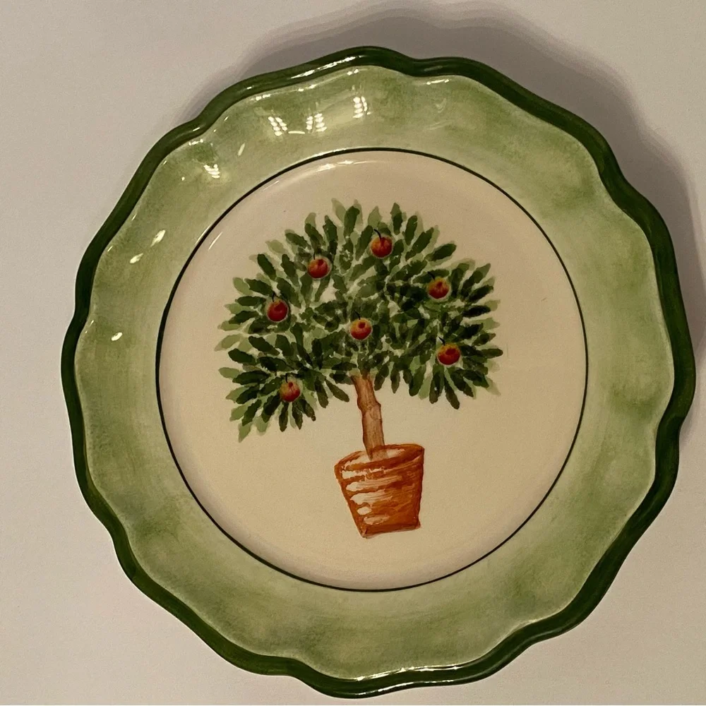SAN MARCO ITALY LUNCHEON PLATES SET OF 4 FRUIT TREES WHITE GREEN LEMON APPLE